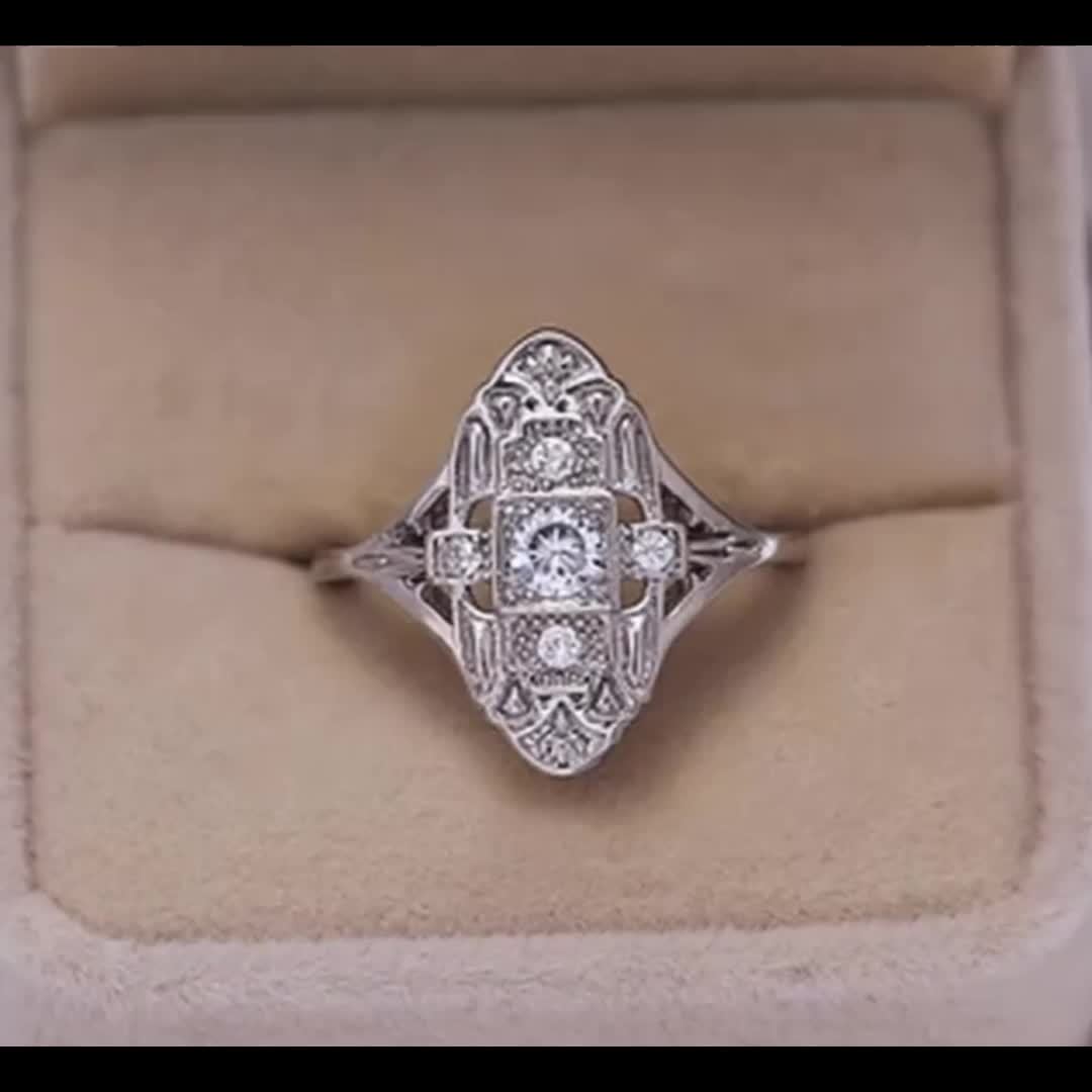 Zilveren vintage ring met heldere zirkonia