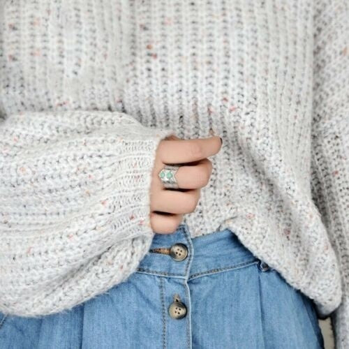 Zilveren bohemian ring met dubbele turquoise steen