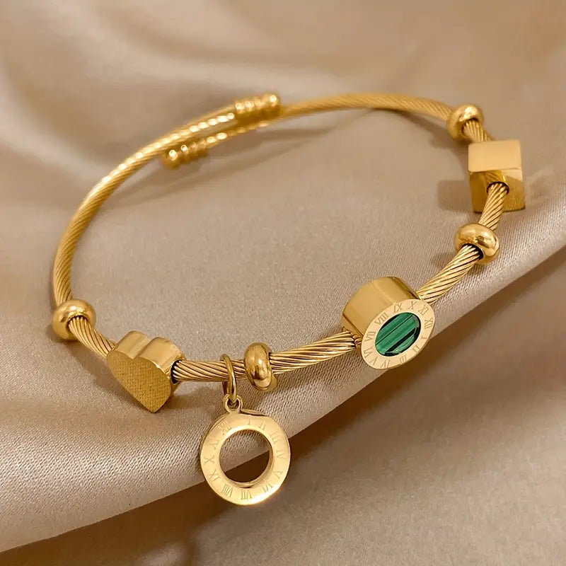 Gouden armband met romeinse cijfers en malachiet
