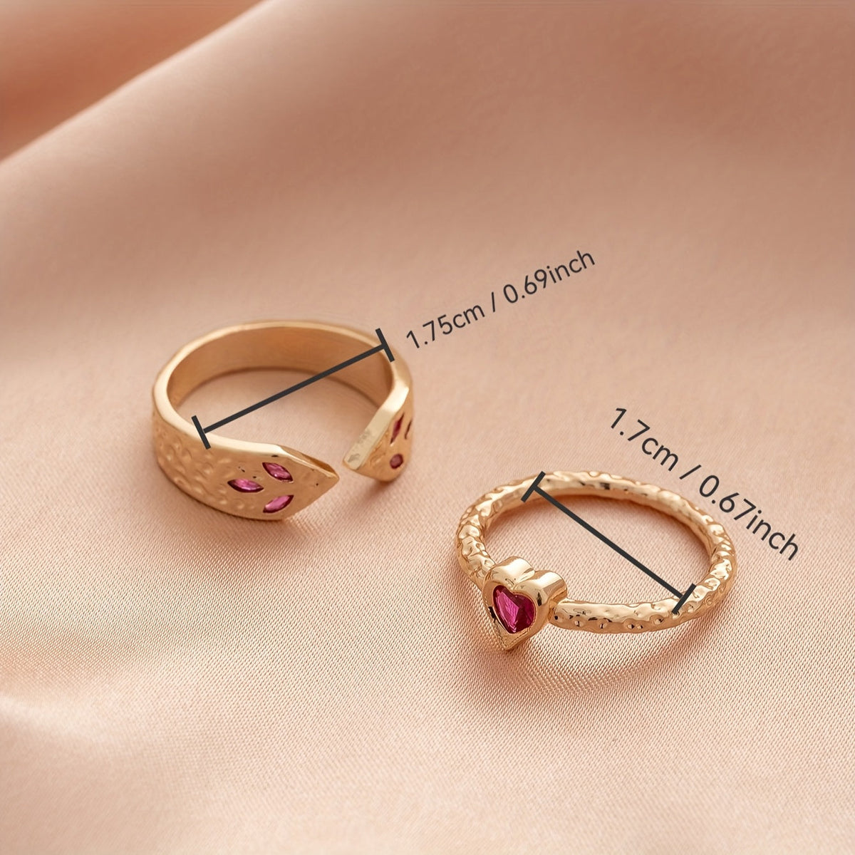 Gouden ringenset met slang en hart met roze zirkonia