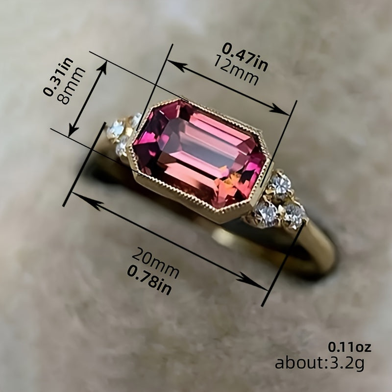 Gouden vintage ring met roze toermalijn