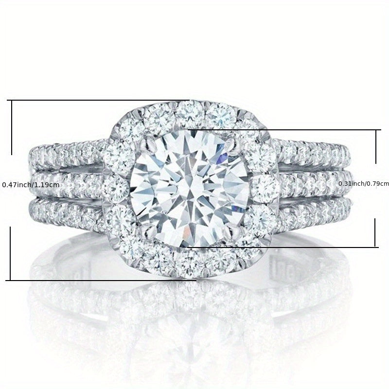 Zilveren halo-ring met ronde zirkonia