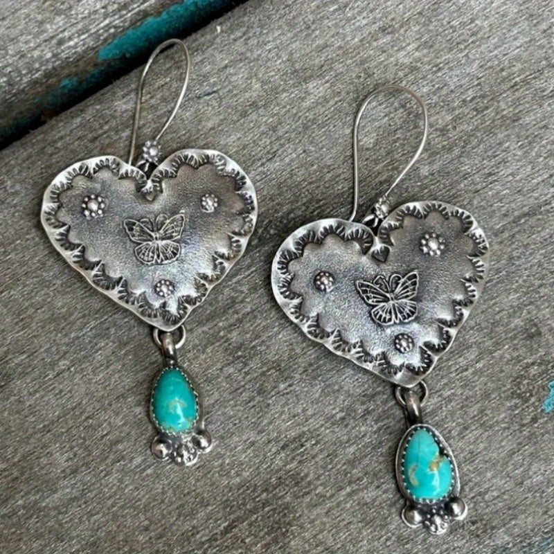 Zilveren vintage oorbellen met turquoise filigrein