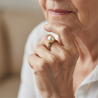 Gouden vintage ring met parel en gravering