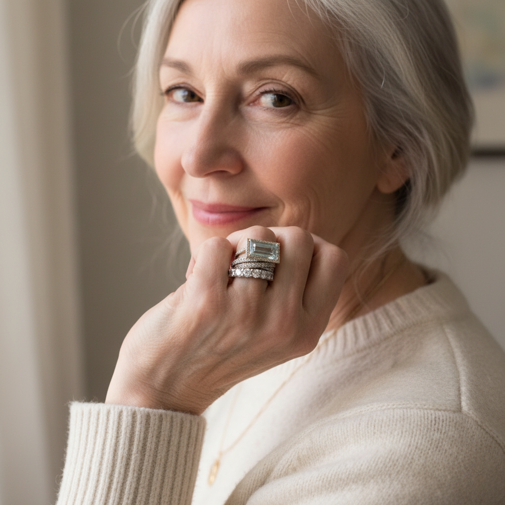 Zilveren ring met lichtblauwe aquamarijn en diamanten