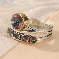 Zilveren ring met mystieke regenboog edelstenen