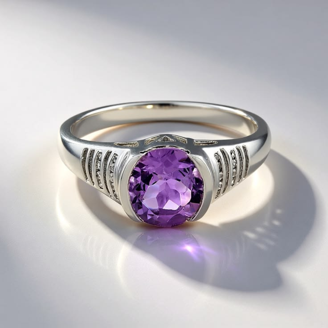 Zilveren ring met paars amethist