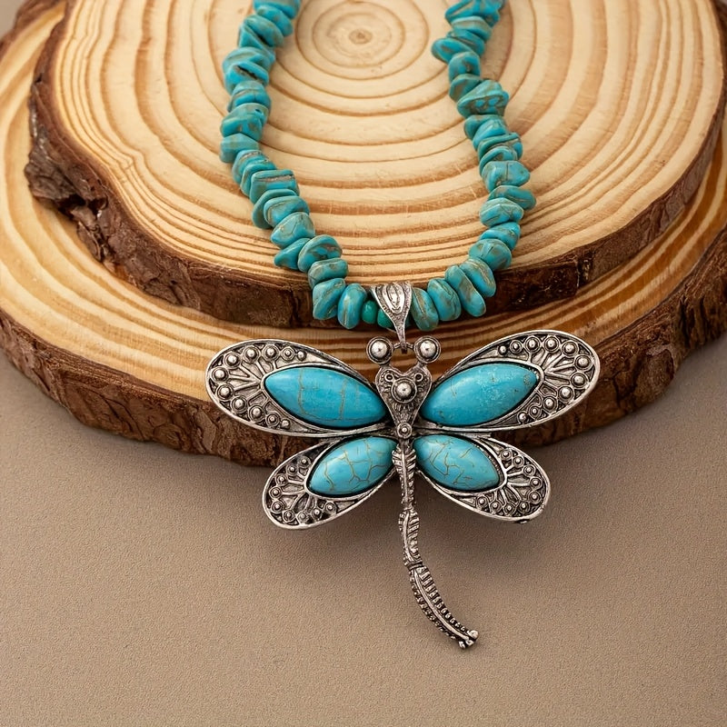Bohemian ketting met turkooizen kralen en libellehanger