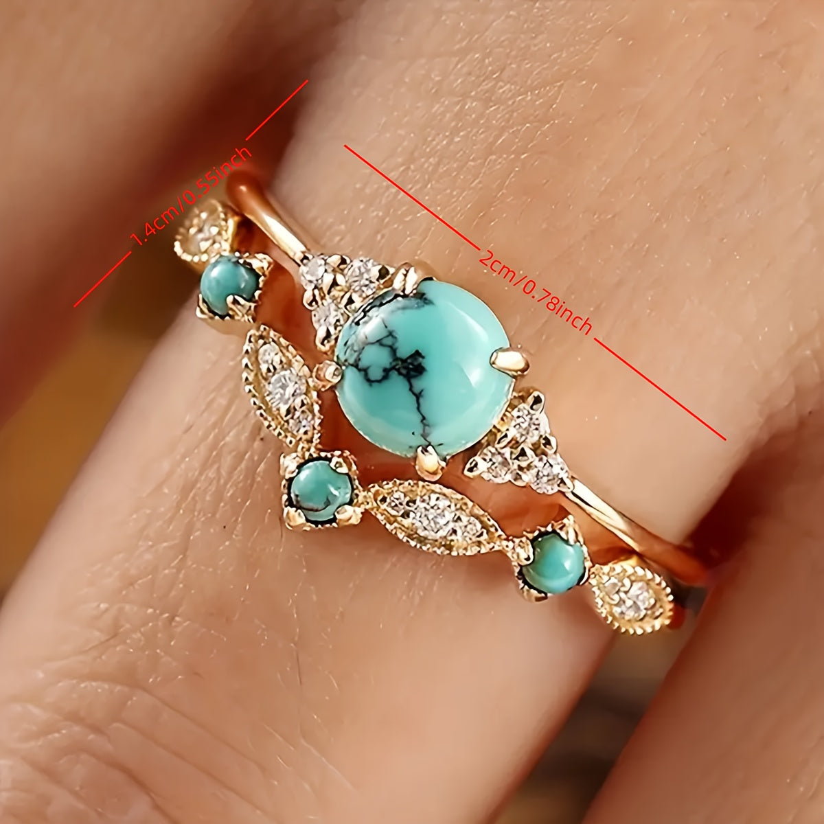 Gouden vintage ring met turquoise bloemmotief