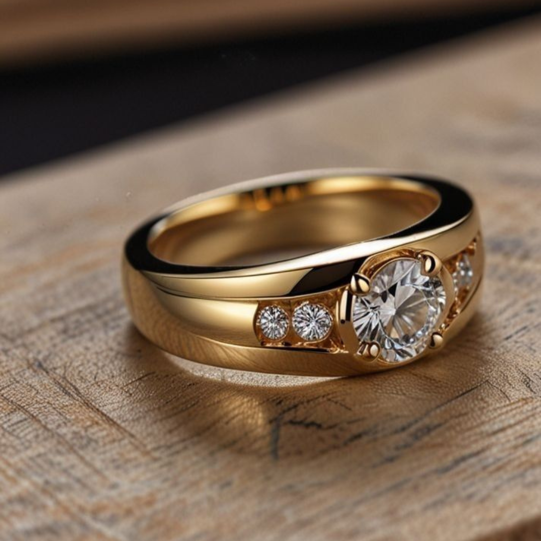 Gouden ring met witte solitaire steen