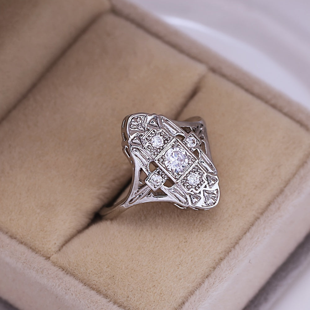 Zilveren vintage ring met heldere zirkonia