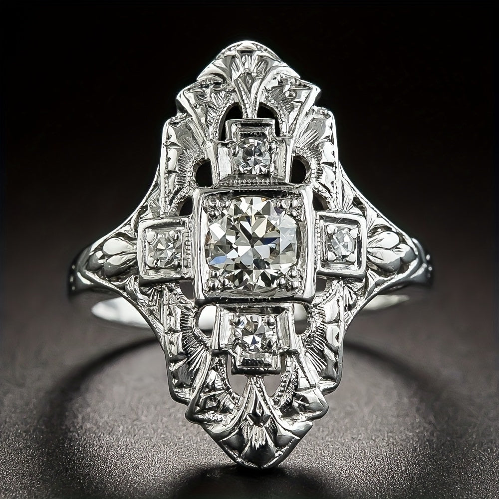 Zilveren vintage ring met heldere zirkonia