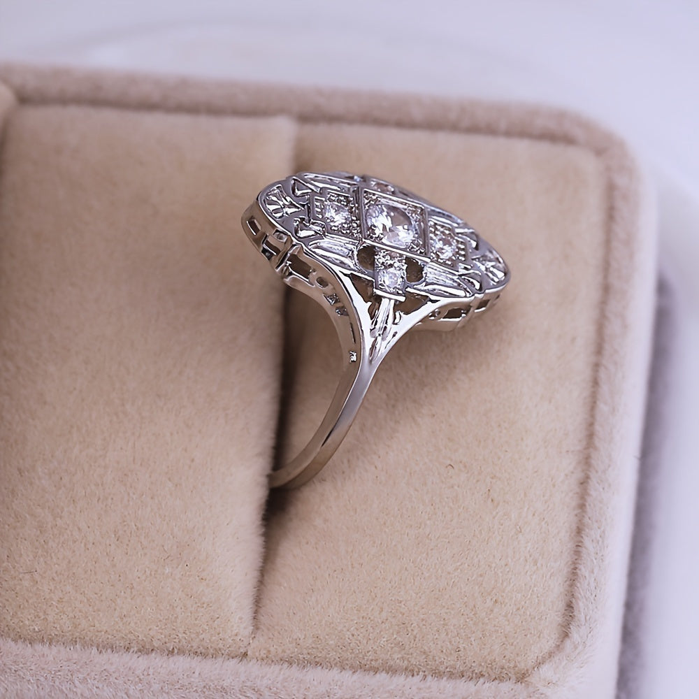 Zilveren vintage ring met heldere zirkonia