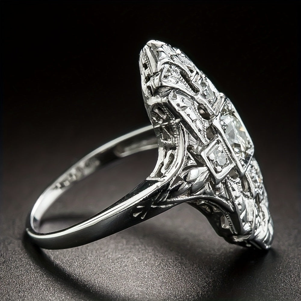 Zilveren vintage ring met heldere zirkonia