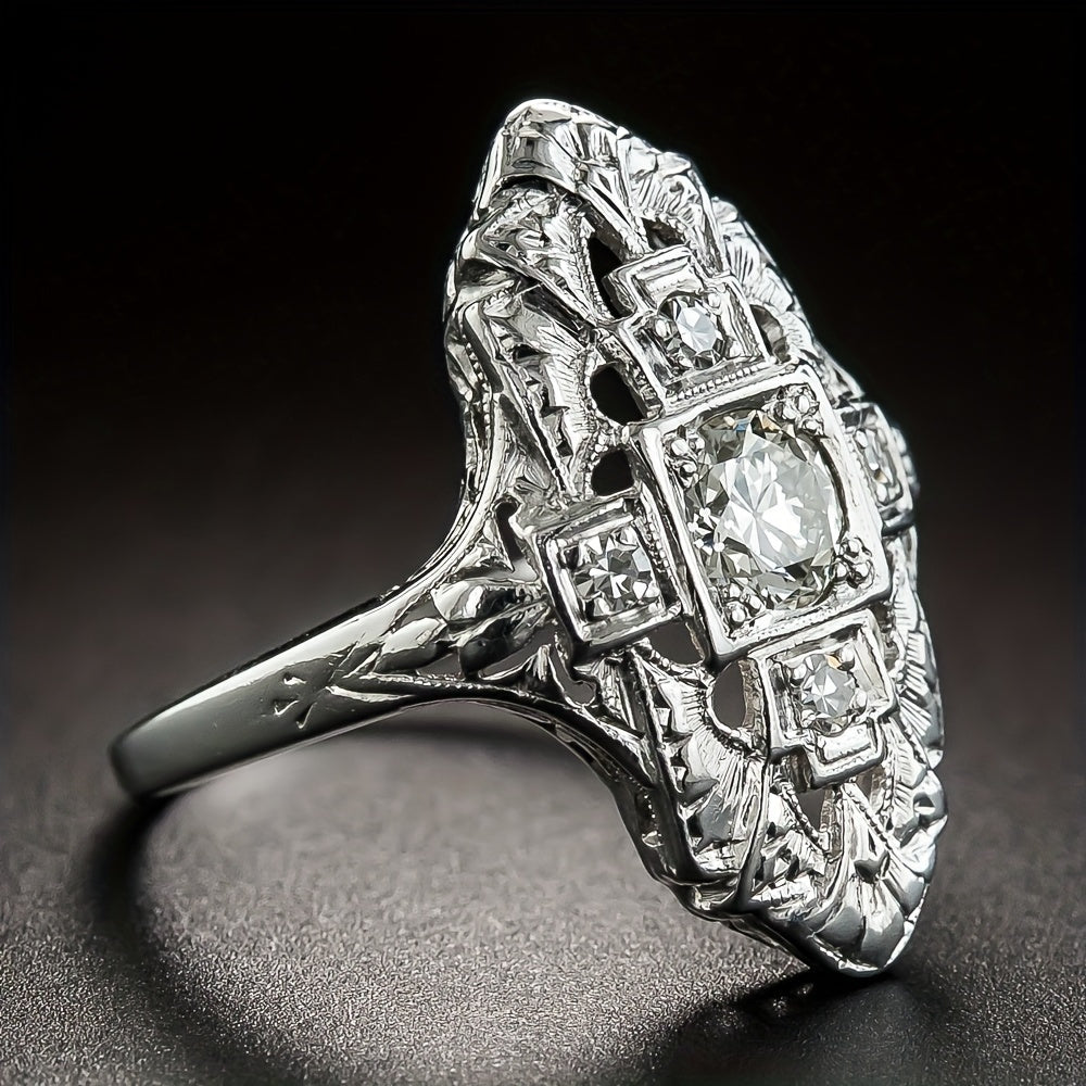 Zilveren vintage ring met heldere zirkonia