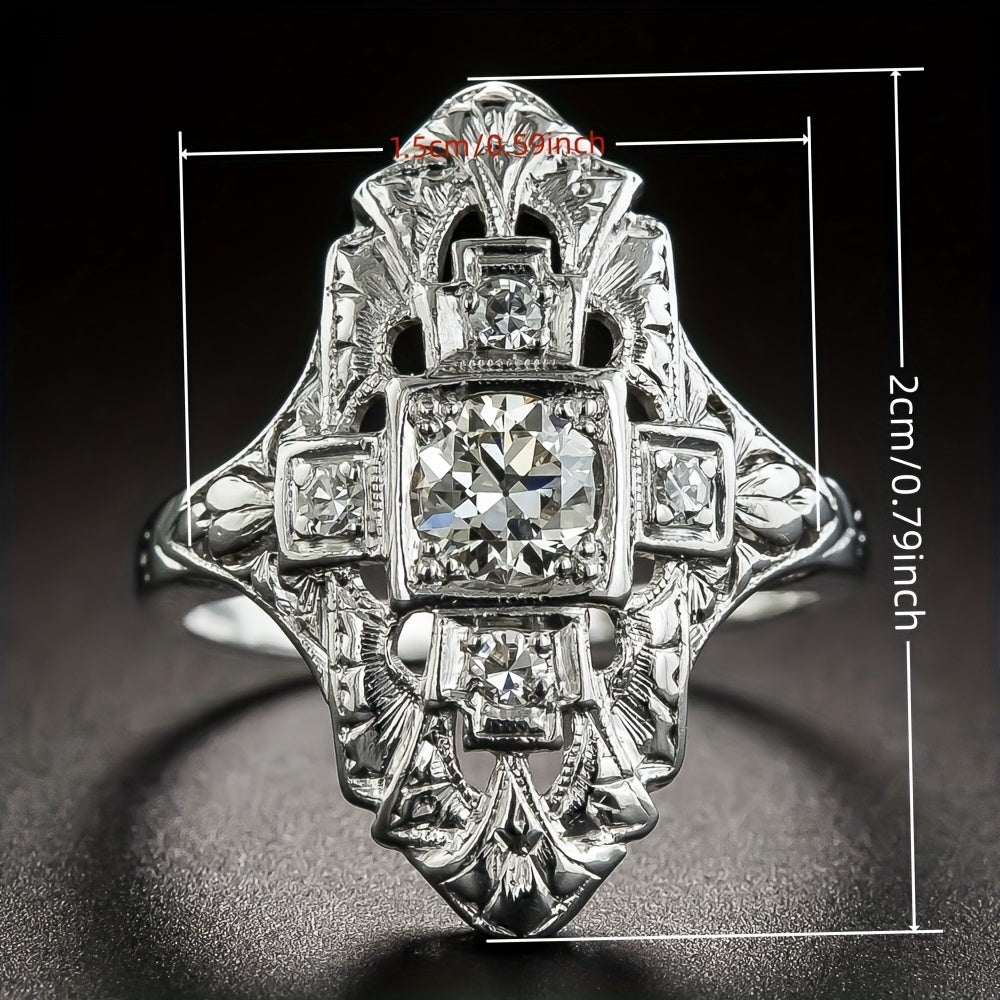 Zilveren vintage ring met heldere zirkonia
