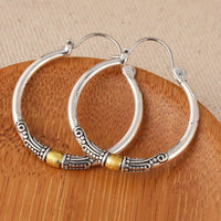 Zilveren Bali oorbellen met gouden accent, vintage