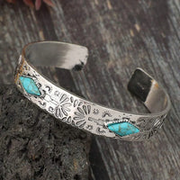 Zilveren western armband met turkooizen ruiten en gravering