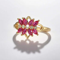 Gouden ring met twee roze zirkonia bloemen