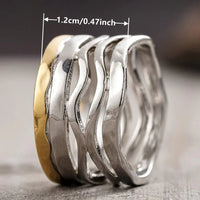 Zilveren brede golvende ring met goudkleurige rand