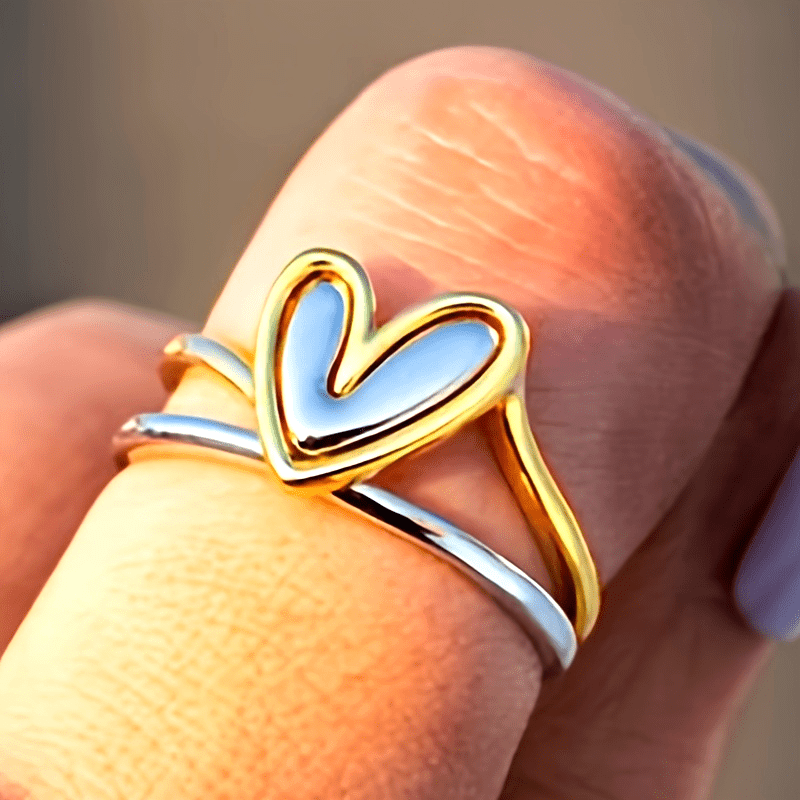 Tweekleurige gouden en zilveren ring met hart