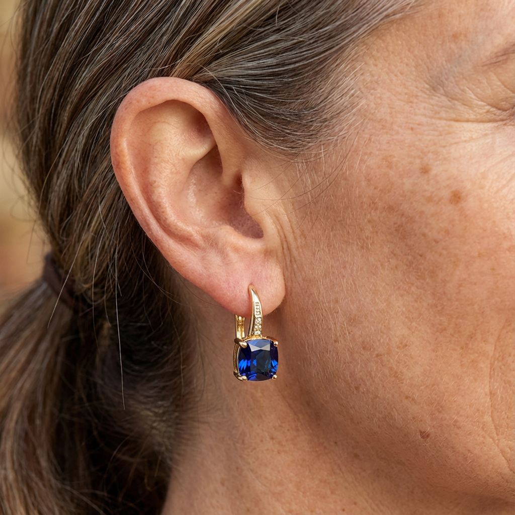 Gouden oorbellen met blauwe kussensteen