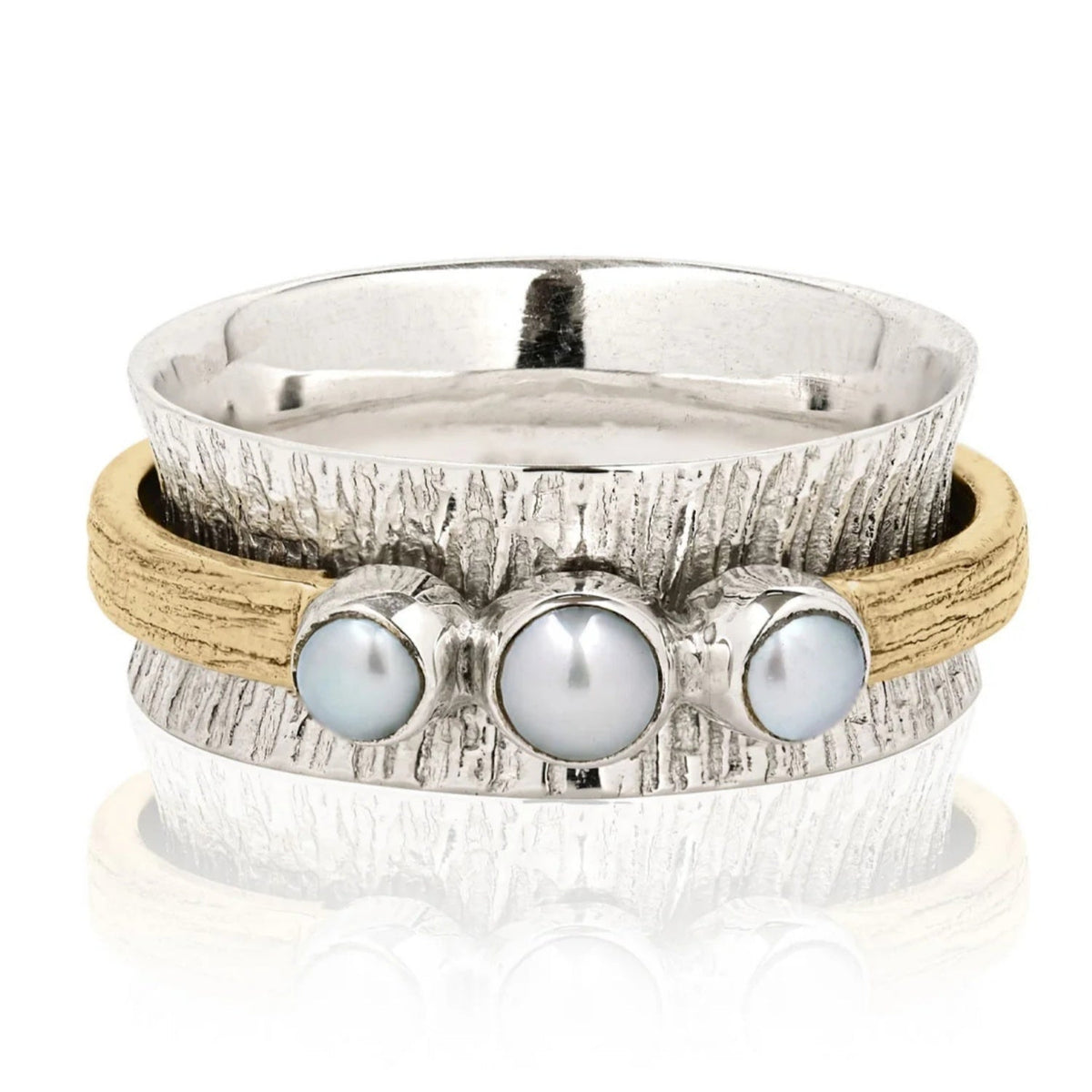 Zilveren ring met parels en goudkleurige spinner band
