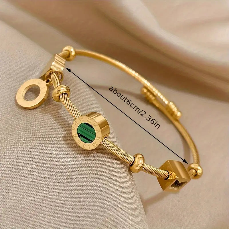 Gouden armband met romeinse cijfers en malachiet
