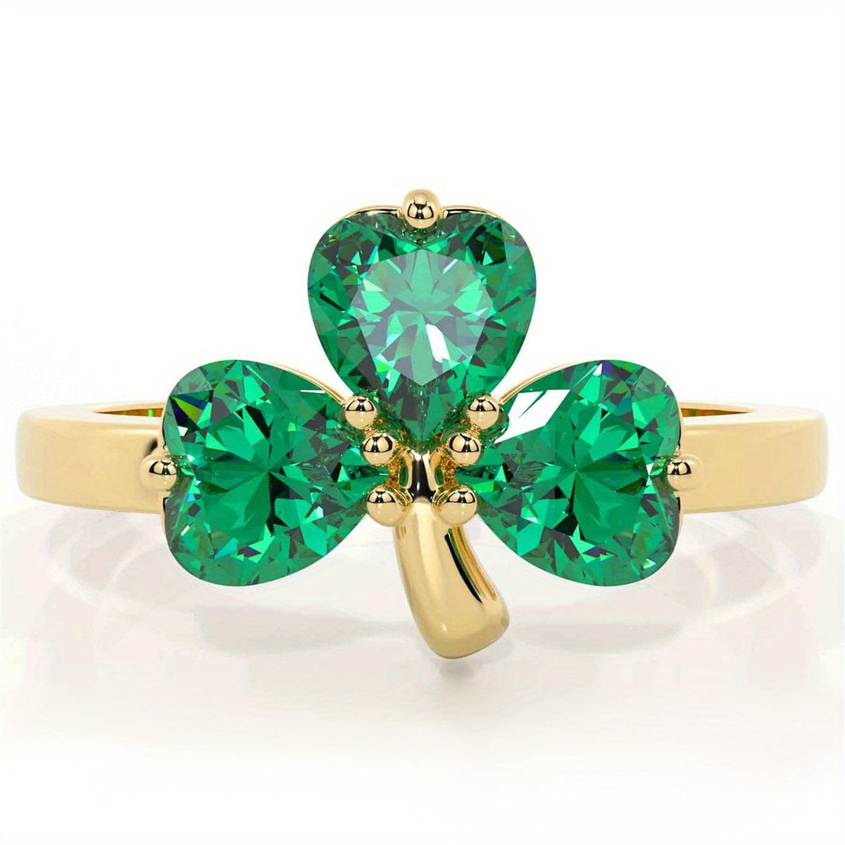 Gouden ring met groene klaver van zirkonia