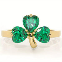 Gouden ring met groene klaver van zirkonia