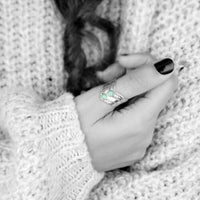 Zilveren bohemian ring met dubbele turquoise steen
