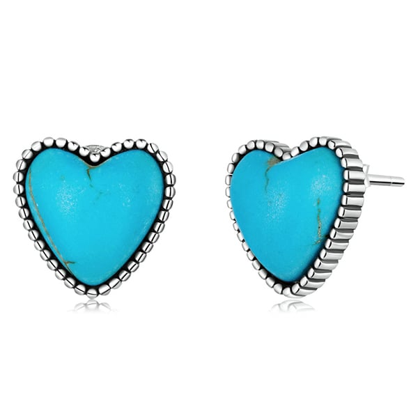 Zilveren hartvormige oorbellen met turquoise