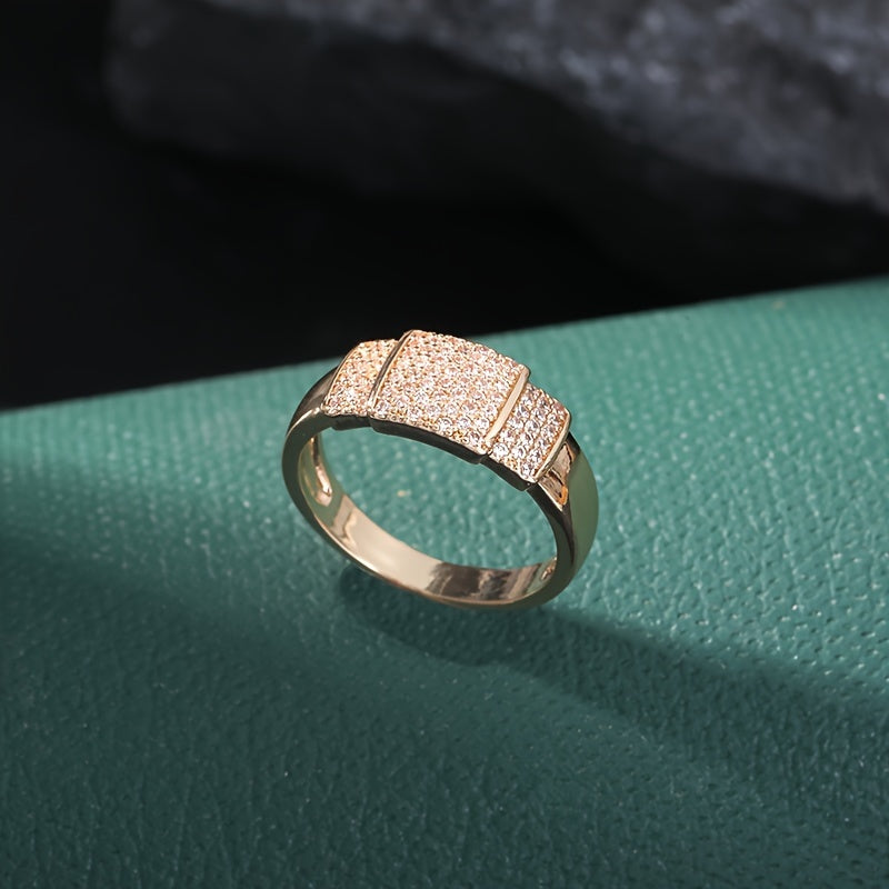 Roségouden ring met zirkonia pavé balk