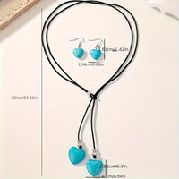 Bohemian sieradenset met turkooizen harten ketting en oorbellen