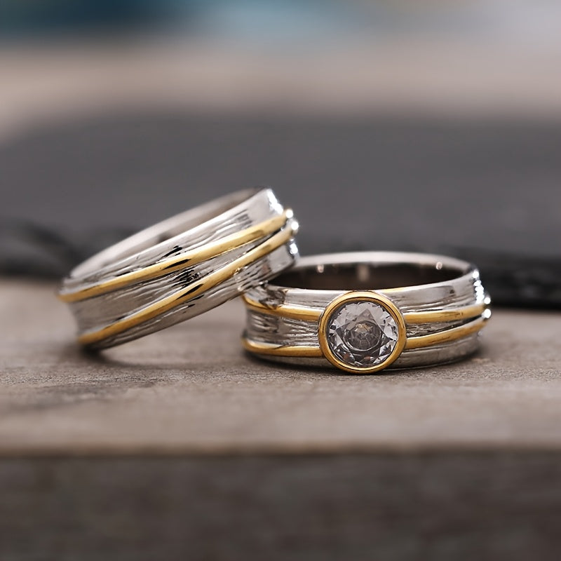 Tweekleurige ringenset met heldere zirkonia