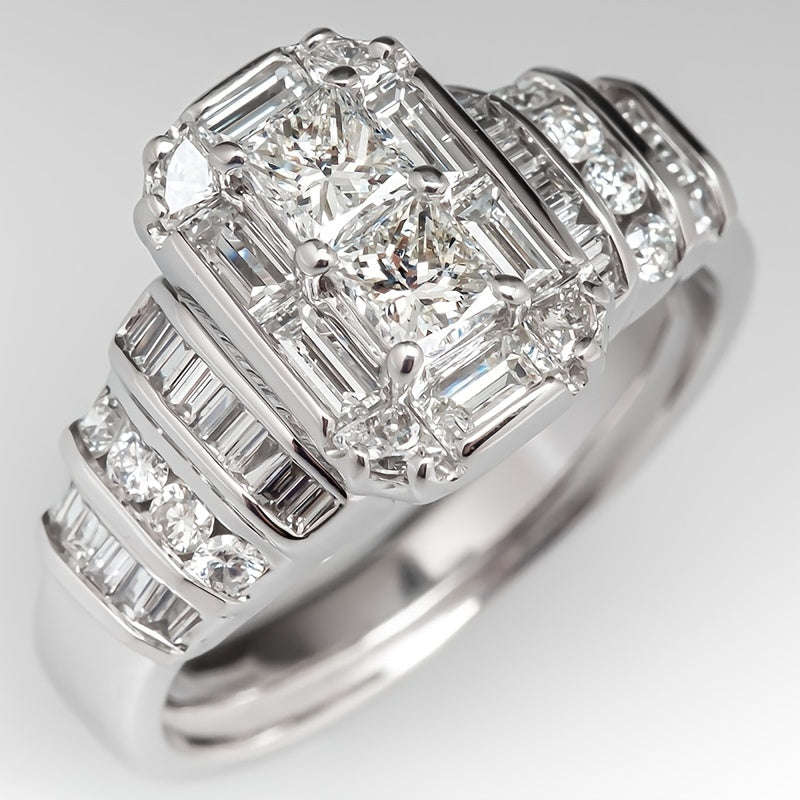 Zilveren ringenset met princess-geslepen zirkonia