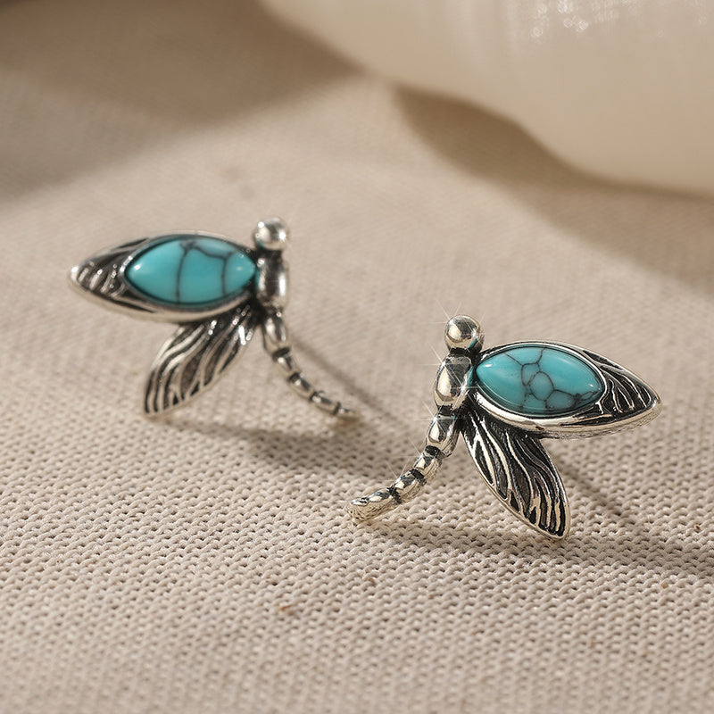 Zilveren oorbellen met libelle en turquoise