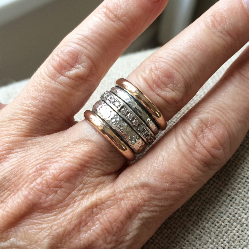 Brede ring in goud en zilver met zirkonia