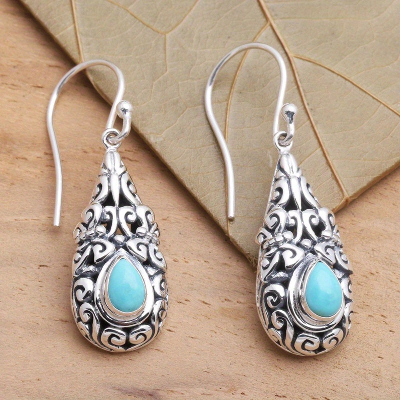 Zilveren vintage druppeloorbellen met turquoise