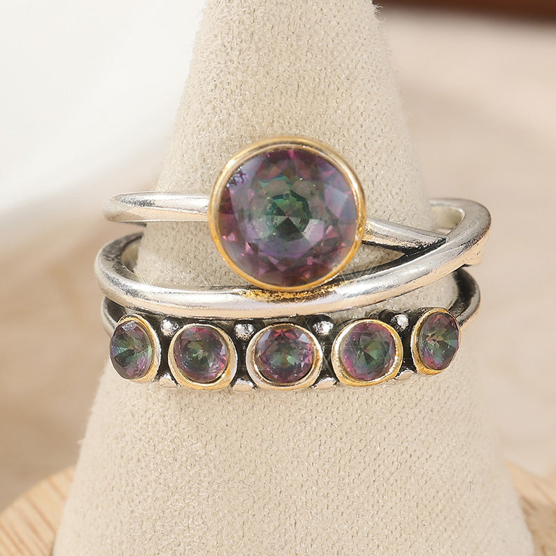 Zilveren ring met mystieke regenboog edelstenen