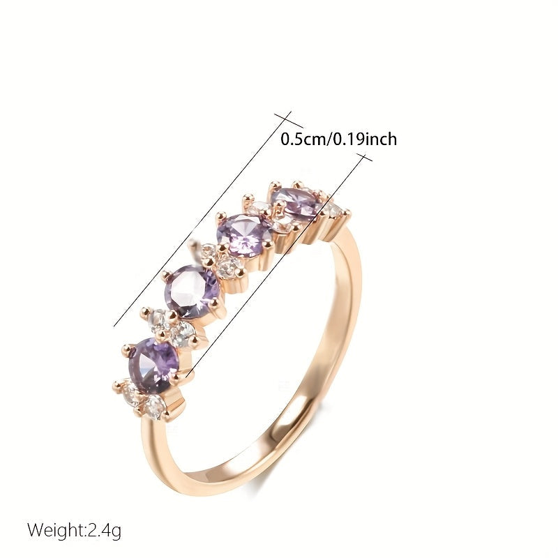 Roségouden ring met paarse en witte zirkonia
