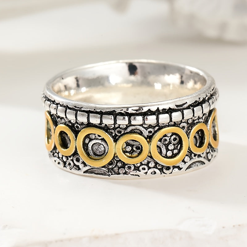 Zilveren vintage ring met gouden cirkelmotief