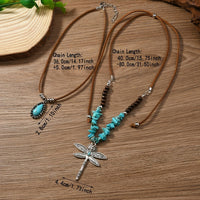 Bohemian dubbellaagse ketting met turkooizen kralen en libelle