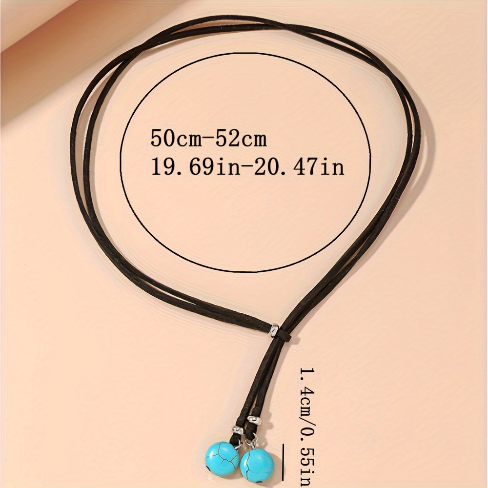 Bohemian lange ketting met twee turkooizen druppels