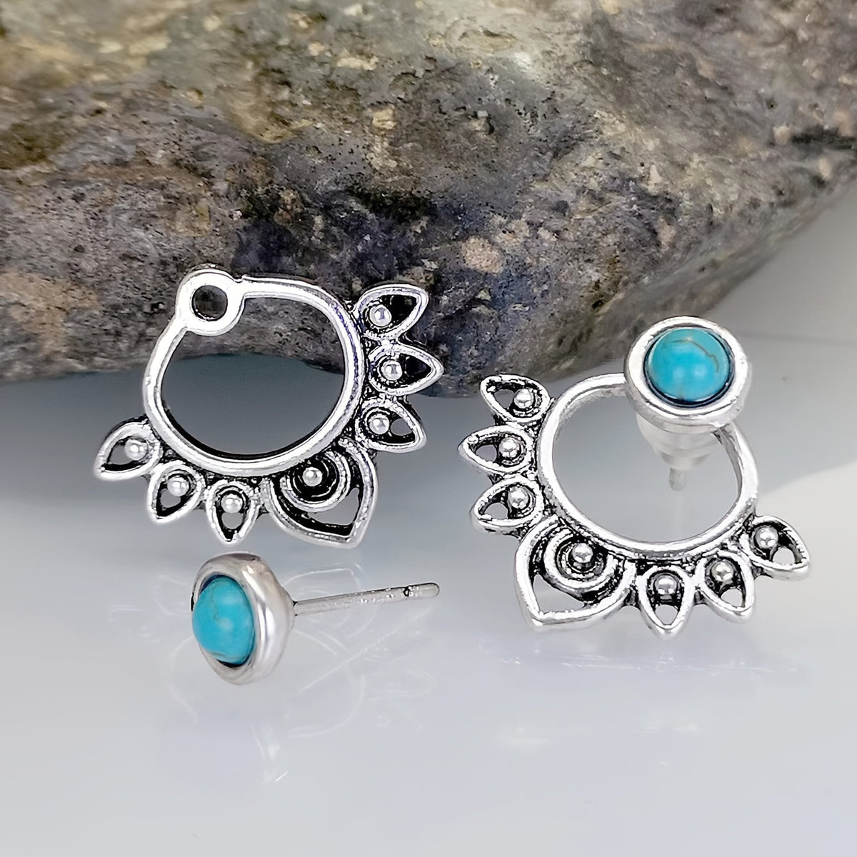 Zilveren bohemian oorbellen met turquoise mandala