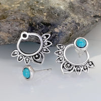 Zilveren bohemian oorbellen met turquoise mandala