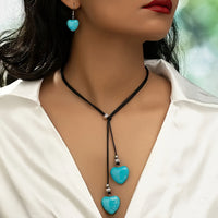Bohemian sieradenset met turkooizen harten ketting en oorbellen