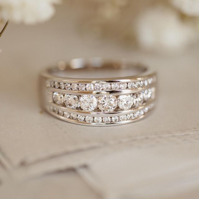 Zilveren vintage ring met drie rijen zirkonia
