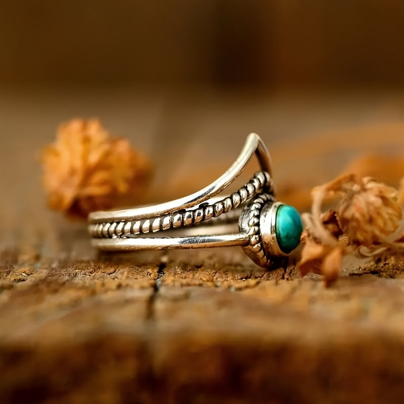 Zilveren bohemian ring met ronde turquoise