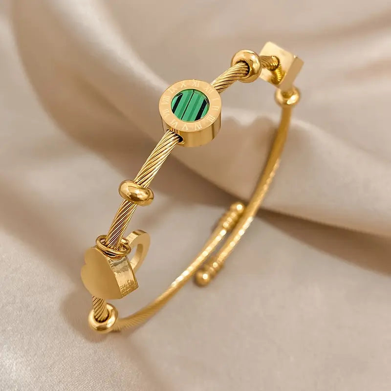 Gouden armband met romeinse cijfers en malachiet